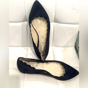 Boden Navy Blue Suede Scallop Edge Pointed Toe Flats 38.5